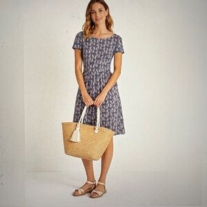Boden Bird Print Cotton Jersey Short Sleeve Dress 10L